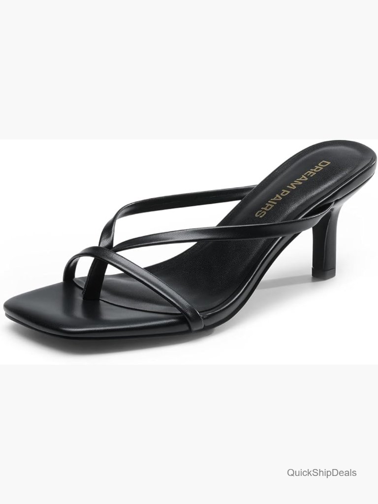 Faux Leather Kitten Heel Sandals Slip On Strappy Dress Shoes